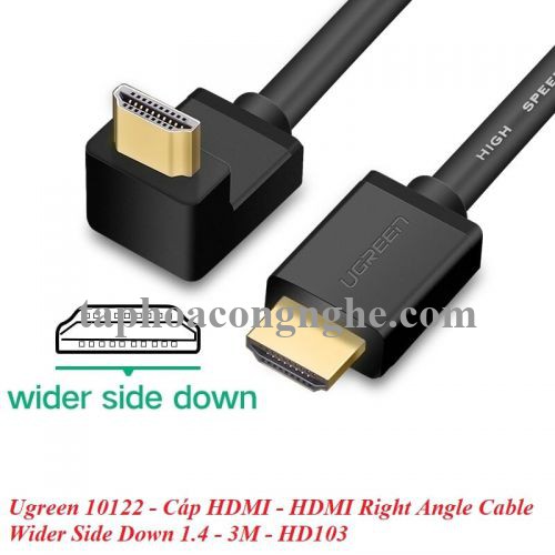 Ugreen 10122 3M màu Đen Cáp tín hiệu HDMI chuẩn 1.4 đầu bẻ góc 90 độ HD103 30010122